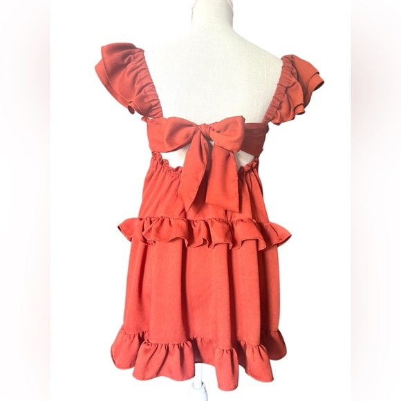 WeWoreWhat Rust Ruffle Mini DressXS-S - Picture 9 of 10